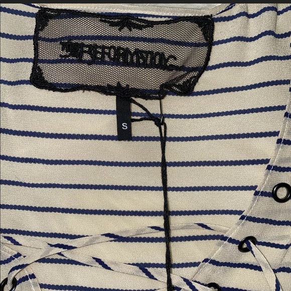 The Reformation 100% Silk Striped Lace Up Blouse - Picture 6 of 8